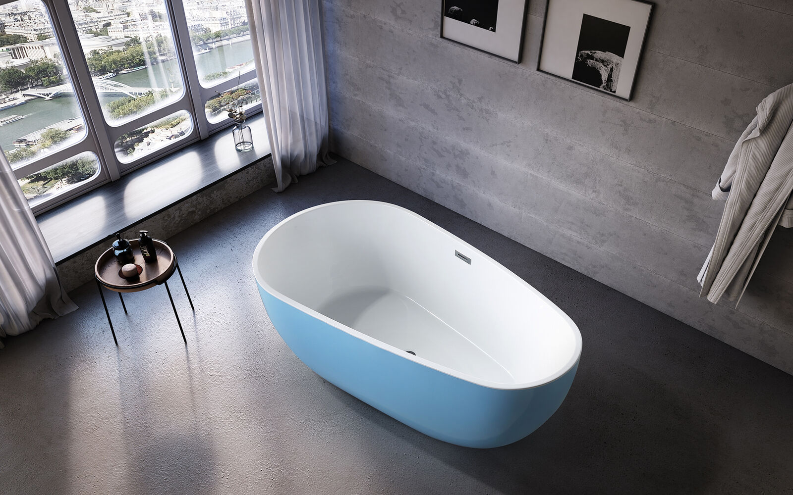 Wanne Standbadewanne Freistehende Badewanne Zeitgenössisch Blau Oval Wanne Standbadewanne Freistehende Badewanne Zeitgenössisch Blau Oval von JV Möbel