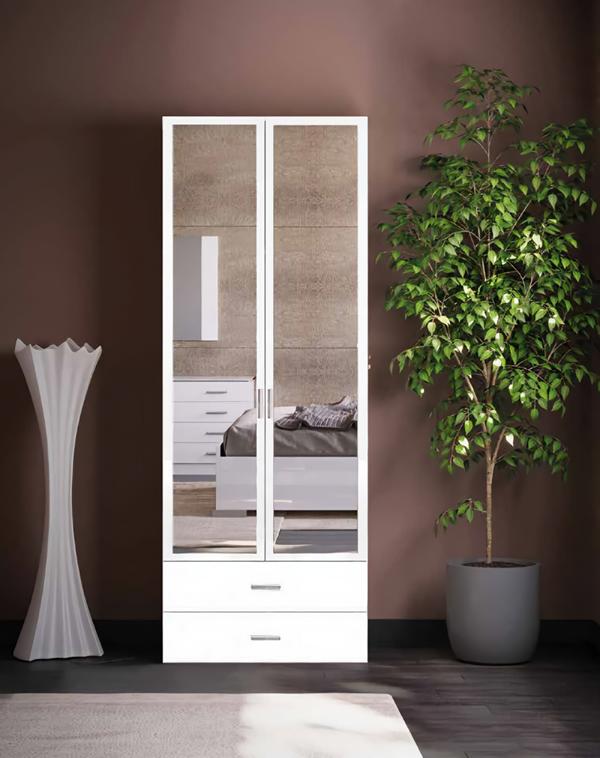 Wardrobe Kleiderschrank Garderobenschrank Spiegeltür Weiß Flurschrank von JV Möbel