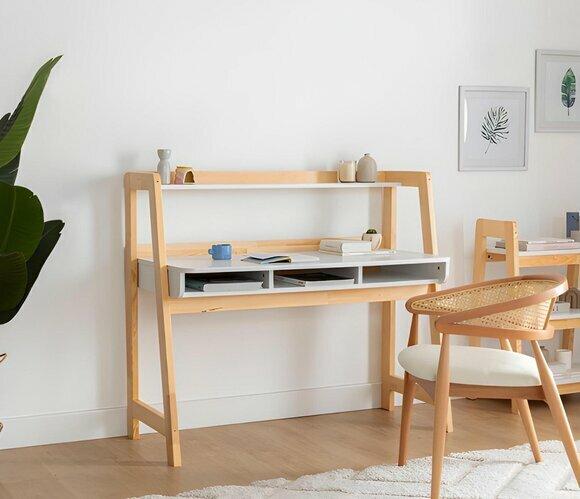 Weiß-Beiger Computertisch Robuster Bürotisch Ablagetisch Holz Möbel Neu von JV Moebel