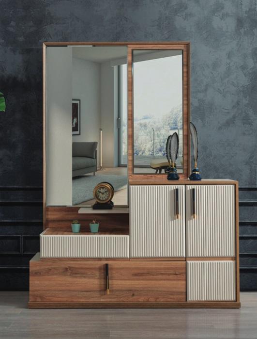 Weiß-Braune Kommode Spiegel Schlafzimmer Holz Möbel Designer Garnitur Weiß-Braune Kommode Spiegel Schlafzimmer Holz Möbel Designer Garnitur von JV Möbel
