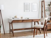 Weiß-Brauner Arbeitszimmer Schreibtisch Robuster Laptoptisch Holz Möbel von JV Moebel