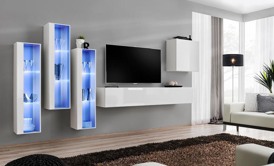 Weiß Komplett Design Wohnwand Sideboard 4x Schrank RTV Lowboard TV Ständer von JV Möbel