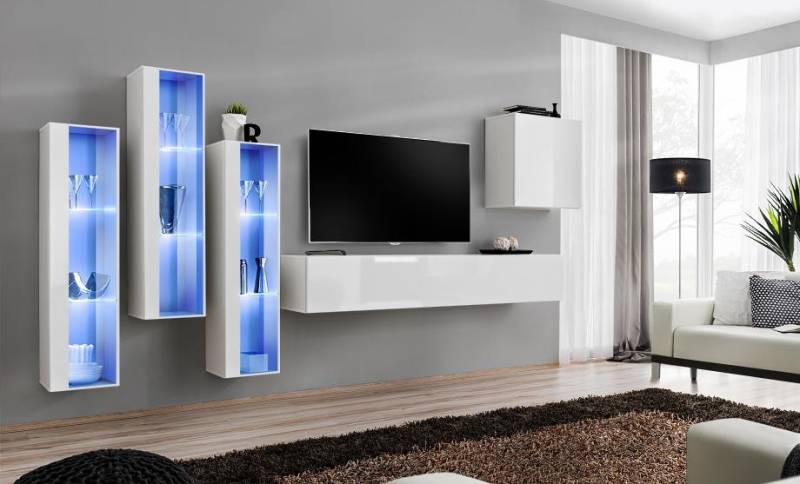 Weiß Komplett Design Wohnwand Sideboard 4x Schrank RTV Lowboard TV Ständer von JV Möbel