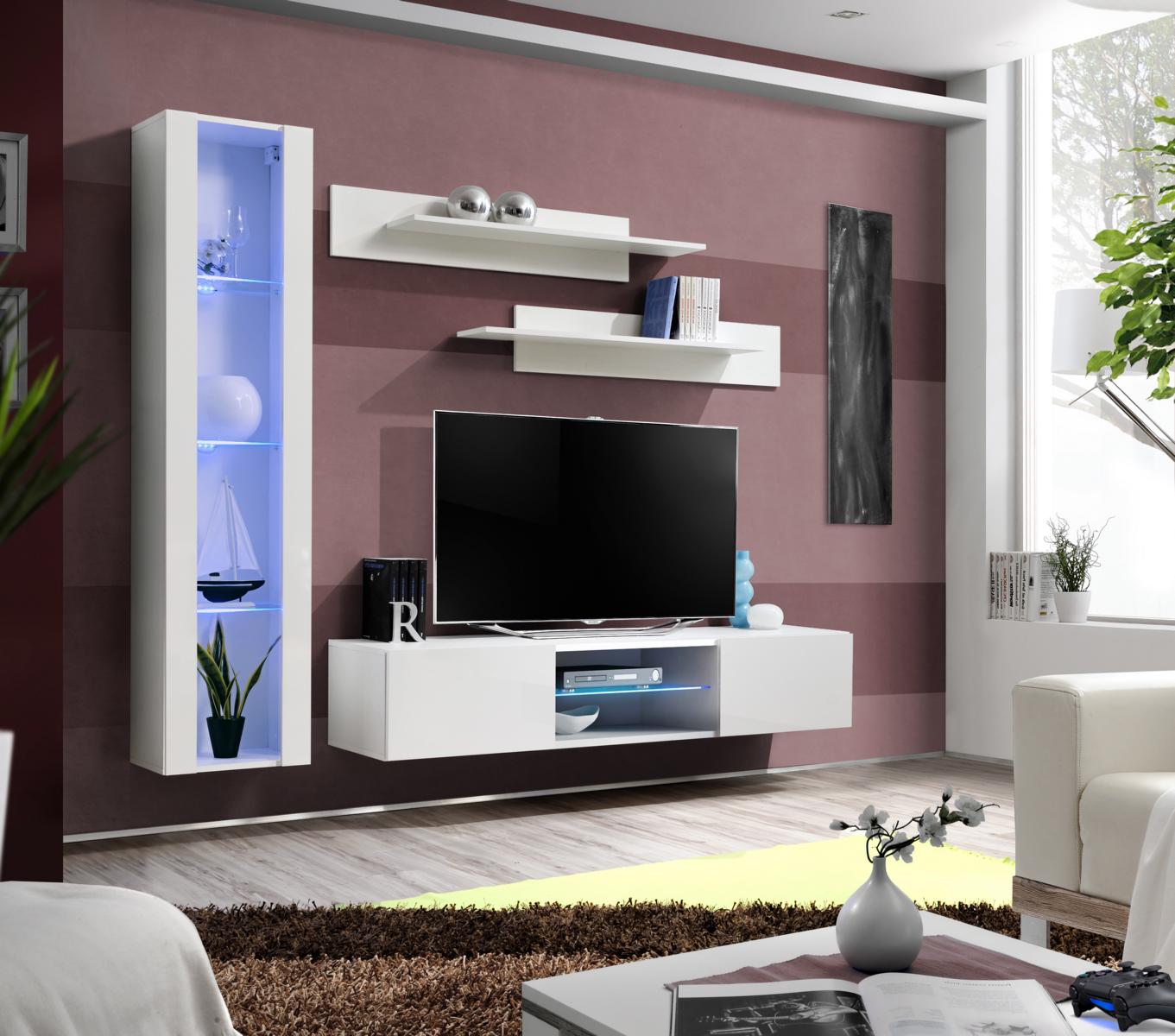 Weiß Wohnwand Wand Regale Luxus Hänge Vitrine Designer Möbel Modern Einrichtung Weiß Wohnwand Wand Regale Luxus Hänge Vitrine Designer Möbel Modern Einrichtung von JV Möbel