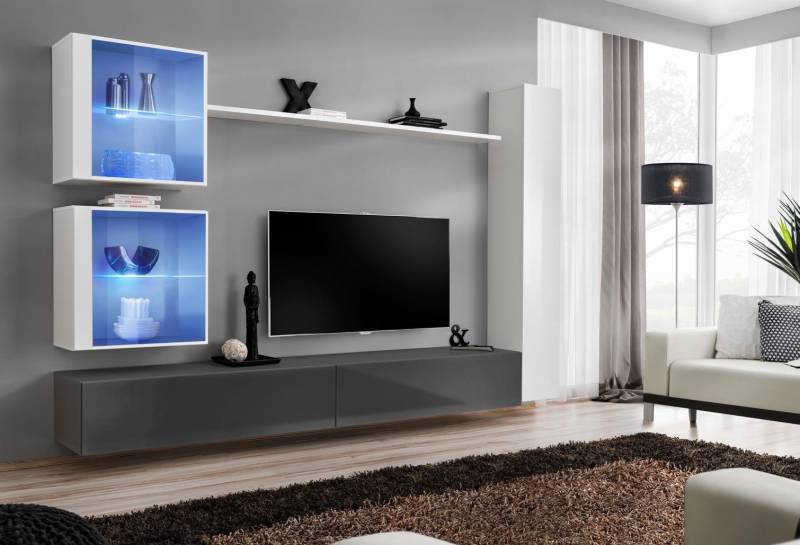 Weiß Wohnwand Wohnzimmer Set TV-Ständer Designer Möbel Wand Schrank Sideboard von JV Möbel