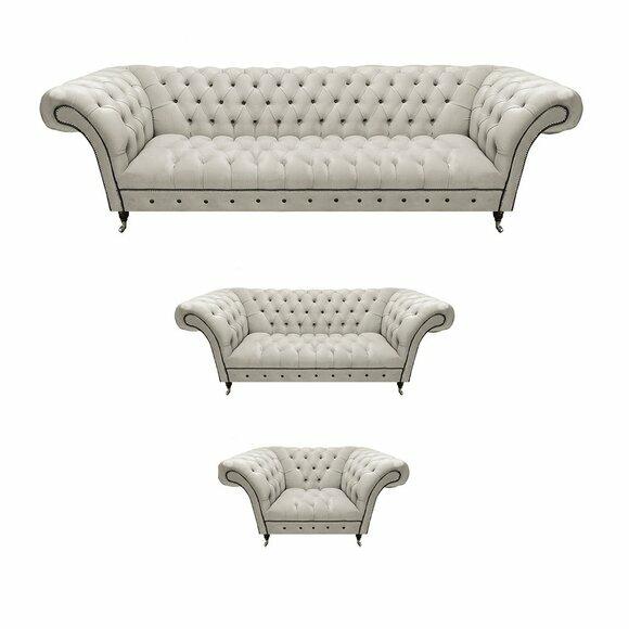 Weiße Chesterfield Garnitur Polstercouchen Designer Sofagarnitur 3tlg von JV Moebel