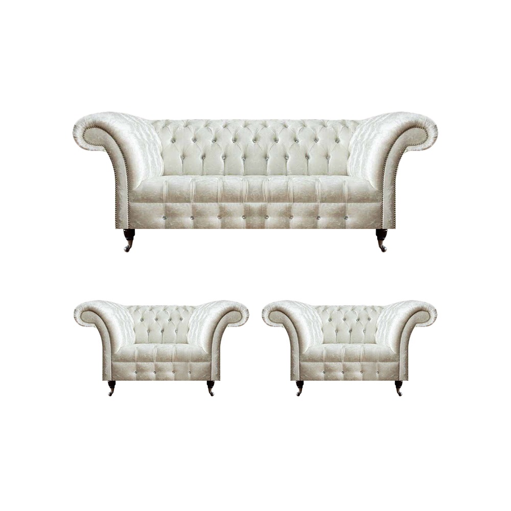 Weiße Chesterfield Sitzgarnitur 2x Designer Sessel Komplette Sitzmöbel von JV Moebel