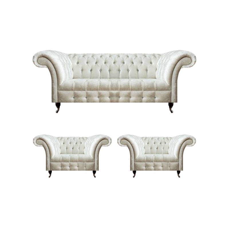 Weiße Chesterfield Sitzgarnitur 2x Designer Sessel Komplette Sitzmöbel von JV Moebel