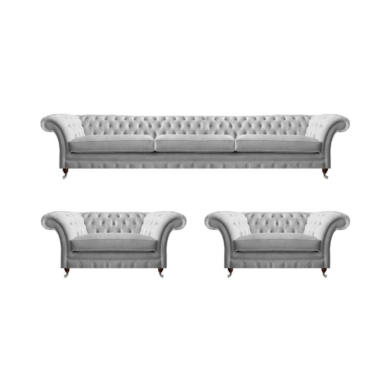 Weiße Chesterfield Textilgarnitur Polstercouchen Wohnzimmer Sessel 3tlg von JV Möbel