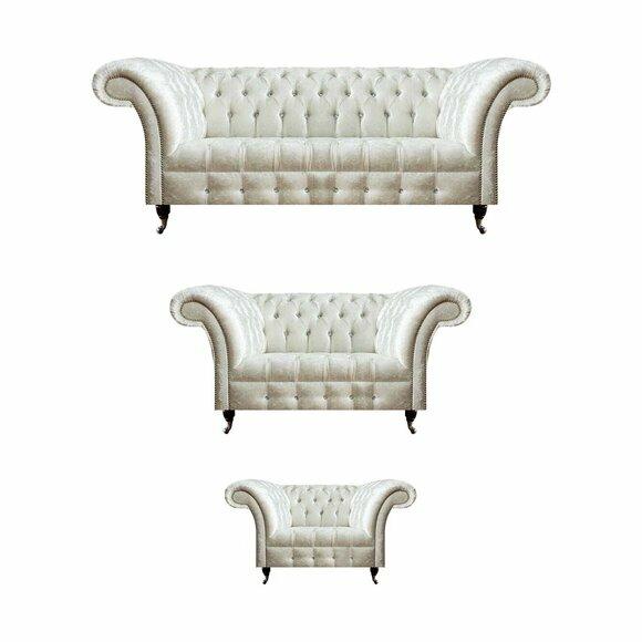 Weiße Chesterfield Textilsofas Wohnzimmer Sofagarnitur Designer Set 3tlg von JV Moebel