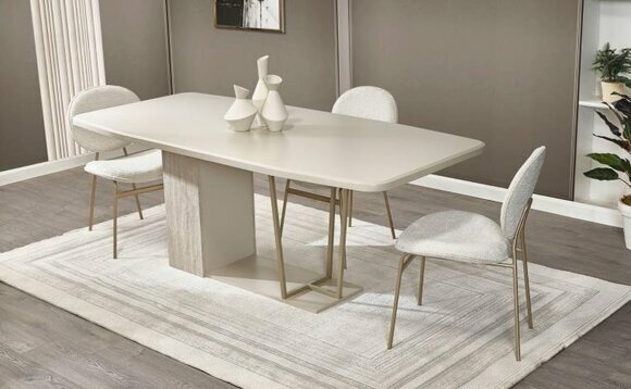 Weiße Essecke Designer Essgruppe Luxuriöse Esszimmer Möbel Stühle Tisch von JV Moebel