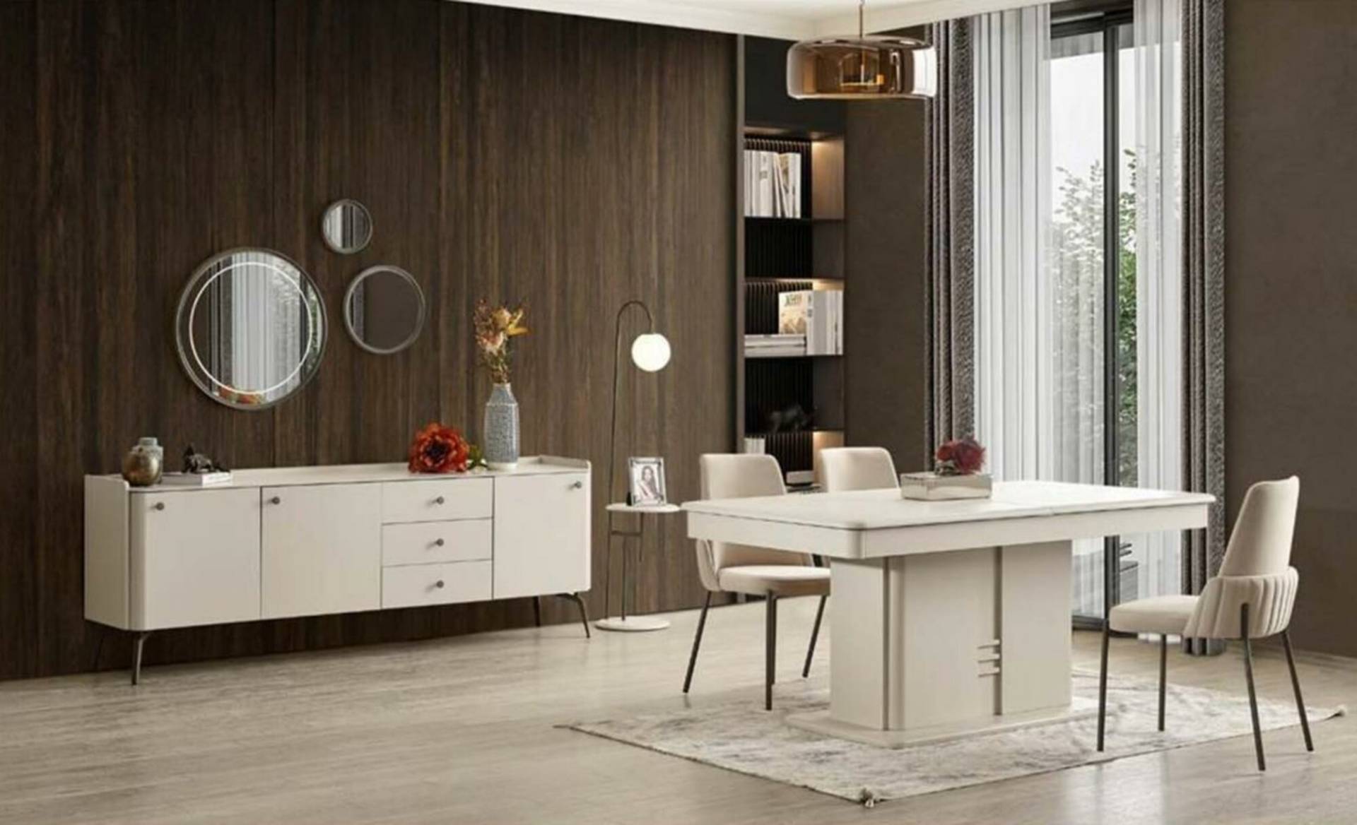 Weiße Esszimmer Garnitur Designer Essgruppe 6x Polsterstühle Anrichte von JV Möbel