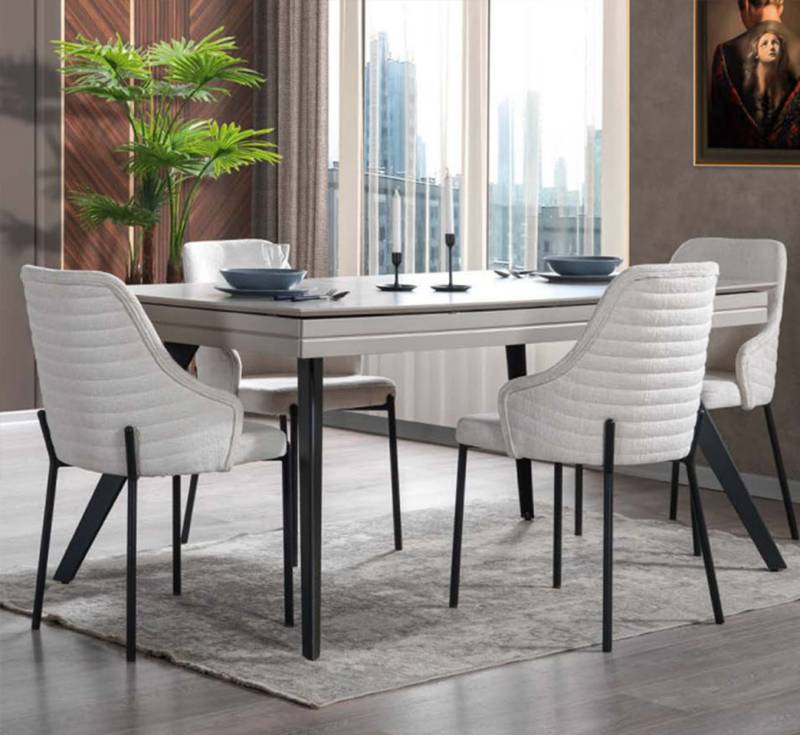 Weiße Esszimmer Garnitur Luxuriöse 6x Polsterstühle Rechteckiger Tisch Weiße Esszimmer Garnitur Luxuriöse 6x Polsterstühle Rechteckiger Tisch von JV Möbel