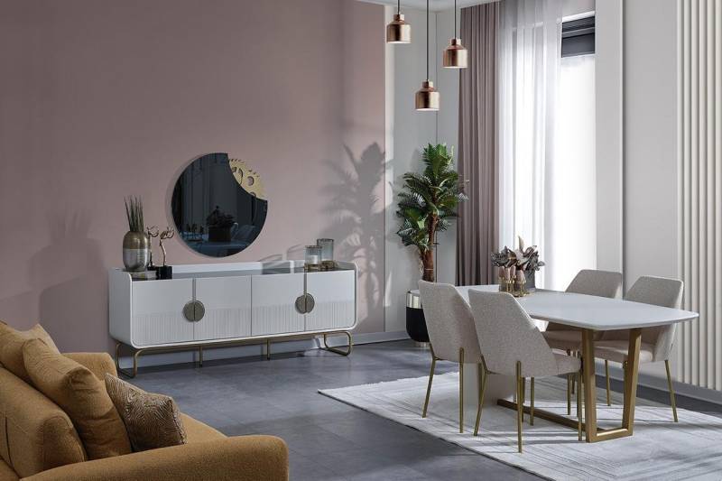 Weiße Holz Esszimmer Garnitur Designer Esstisch 4x Polsterstühle 7tlg Weiße Holz Esszimmer Garnitur Designer Esstisch 4x Polsterstühle 7tlg von JV Möbel