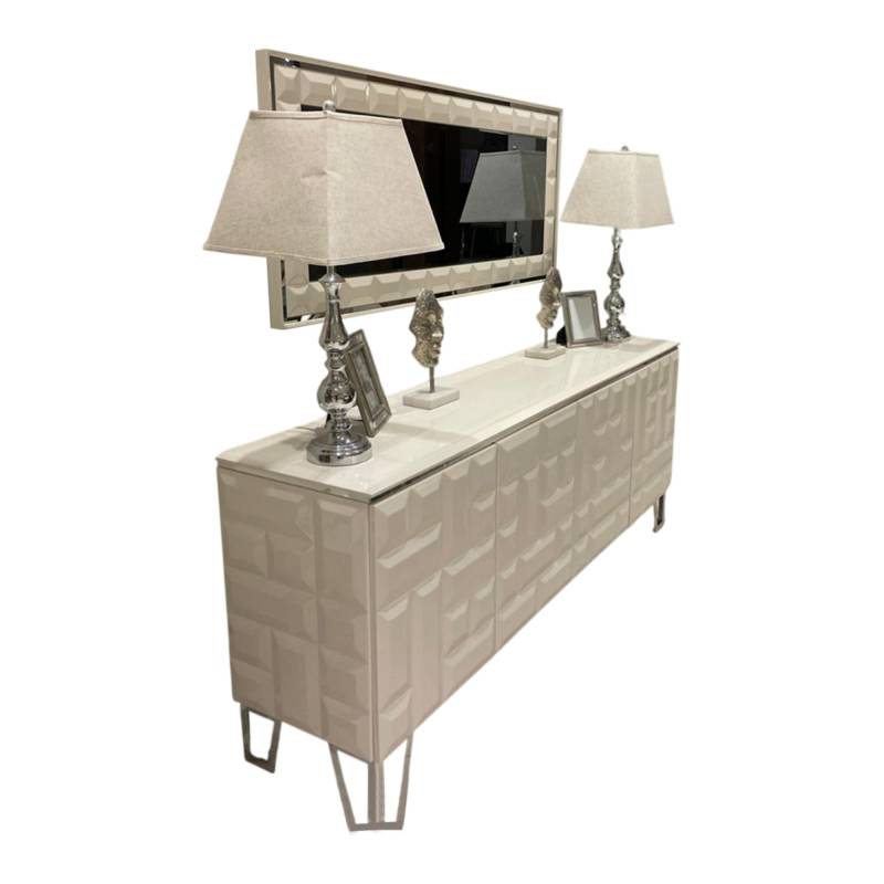 Weiße Luxus Kommode Designer Rechteckiger Spiegel Modernes Sideboard von JV Moebel