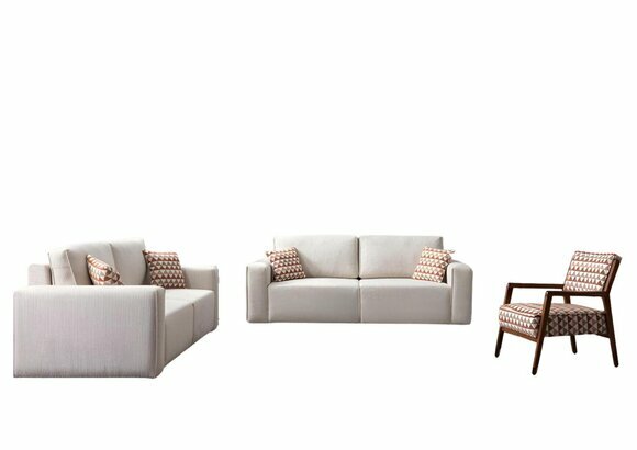 Weiße Polstergarnitur Designer 2x Dreisitzer Couchen Textil Einsitzer Weiße Polstergarnitur Designer 2x Dreisitzer Couchen Textil Einsitzer von JV Moebel