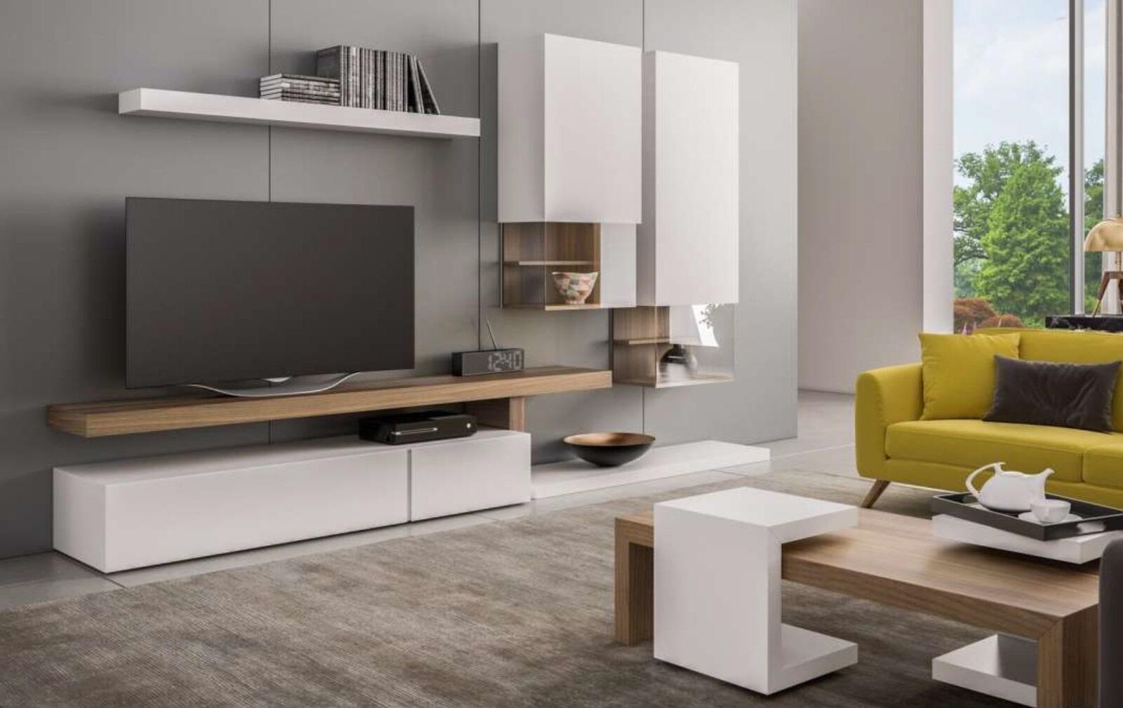 Weiße Wohnwand Möbel Moderne Hängeschränke Wandregale TV-Ständer Sideboard Weiße Wohnwand Möbel Moderne Hängeschränke Wandregale TV-Ständer Sideboard von JV Möbel