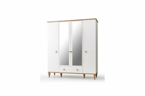 Weißer 4-Türiger Glasschrank Moderne Schlafzimmer Schränke Holz Möbel von JV Moebel