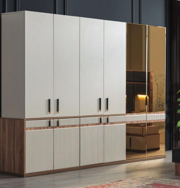 Weißer Kleiderschrank 10-türiger Holz Schlafzimmer Schrank Einrichtung von JV Möbel