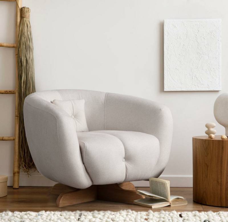Weißer Luxus Sessel Designer Wohnzimmer Einsitzer Textil Edler 1-Sitzer von JV Moebel