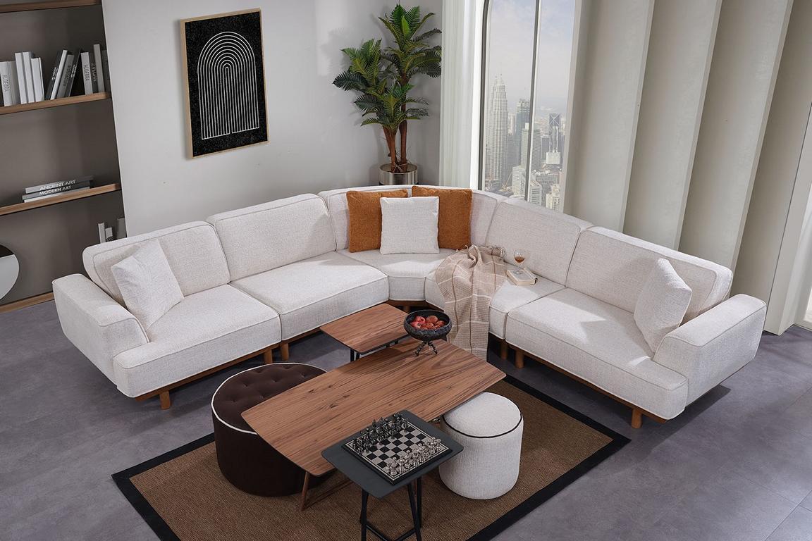 Weißes Wohnzimmer 6tlg Set Designer Polster Ecksofa 2x Hocker Couchtisch Weißes Wohnzimmer 6tlg Set Designer Polster Ecksofa 2x Hocker Couchtisch von JV Möbel