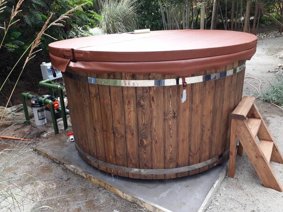 Whirlpool Badefass Externer Bad Ofen Holz Garten Fass Pool Thermoholz von JV Möbel