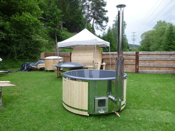 Whirlpool Badefass Externer Bad Ofen Holz Garten Fass Pool Thermoholz von JV Möbel