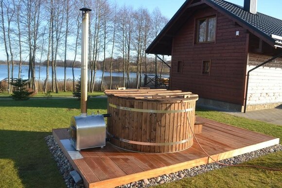 Whirlpool Badefass Externer Bad Thermoholz Pool Ofen Holz Fass Garten von JV Möbel
