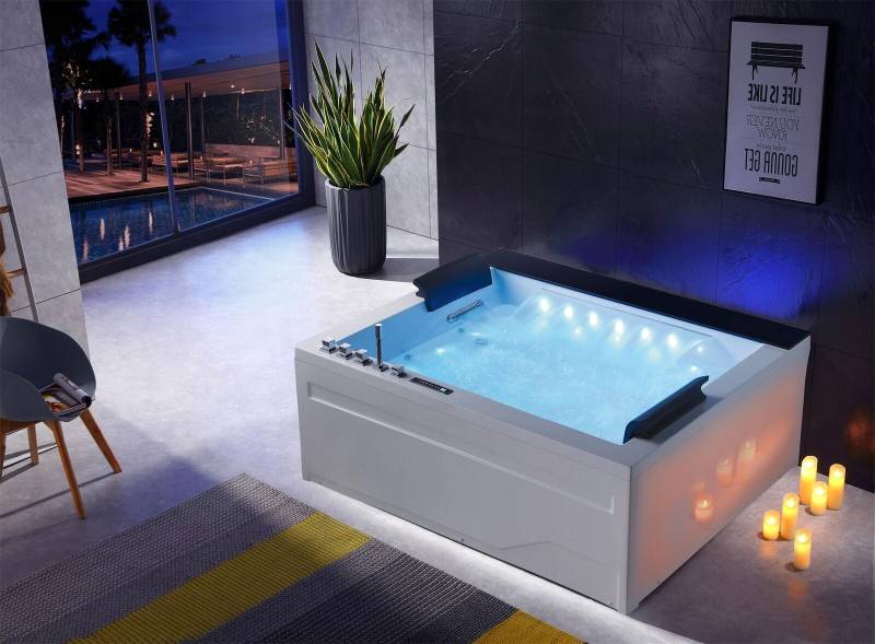 Whirlpool Badewanne 2 Personen Wanne Led Beleuchtung Hydrotherapie von JV Möbel
