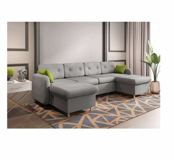 Wohnlandschaft Bettfunktion Stoff Ecksofa U-Form Couch Design Polster von JV Möbel