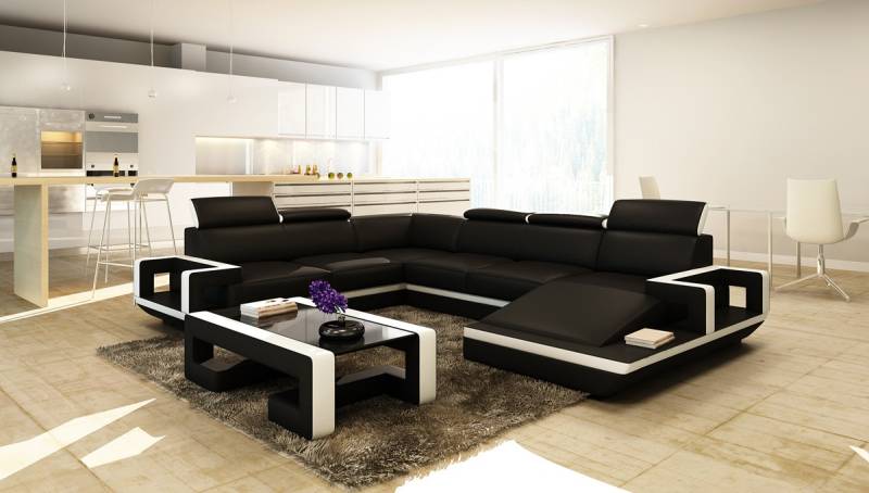 Wohnlandschaft Couch Polster Eck Garnitur Designer Ledersofa Big Sofa Neu 5102 von JV Möbel