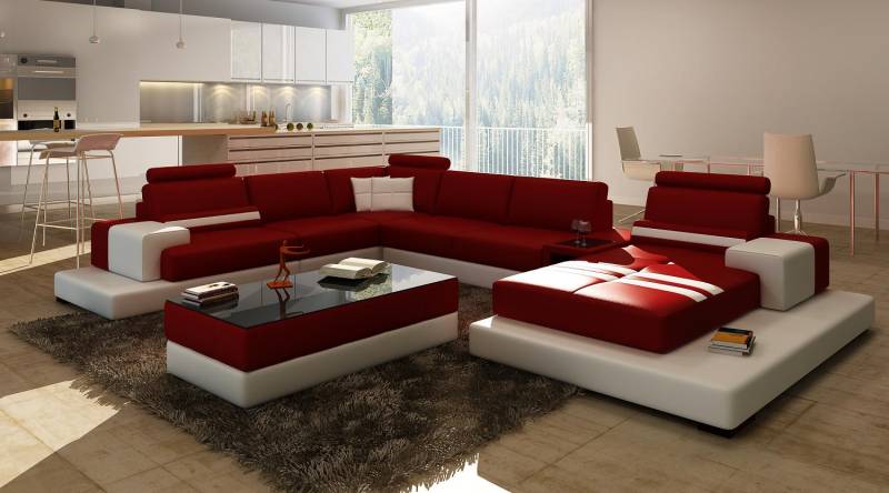 Wohnlandschaft Couch Polster Eck Garnitur Ledersofa mit USB, Ecksofa Neu 2725A von JV Möbel