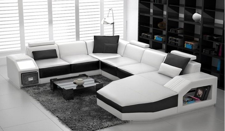 Wohnlandschaft Ecksofa Design Sofa Couch Polster Sitz Ecke U Form Weiß PHM110 von JV Möbel