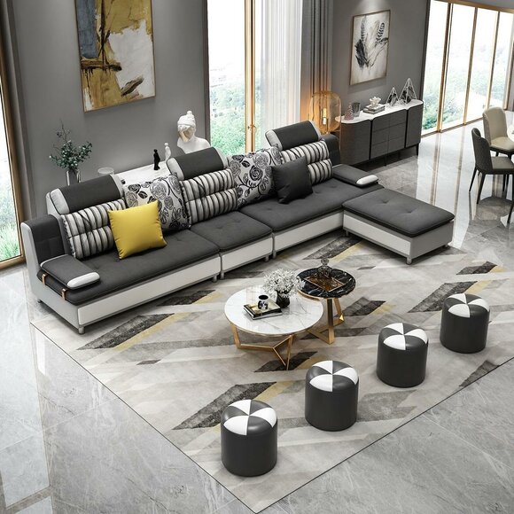 Wohnlandschaft Ecksofa L-Form Modernes Sofa Ledersofa Ecksofa Polster von JV Möbel