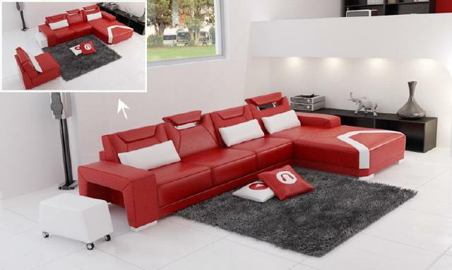 Wohnlandschaft Polster Ecke Eck Sofa mit USB Garnitur Landschaft Leder PH739B von JV Möbel