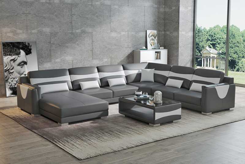 Wohnlandschaft Sofa U Form Groß Ecksofa Ledersofa Grau Kunstleder Neu von JV Möbel