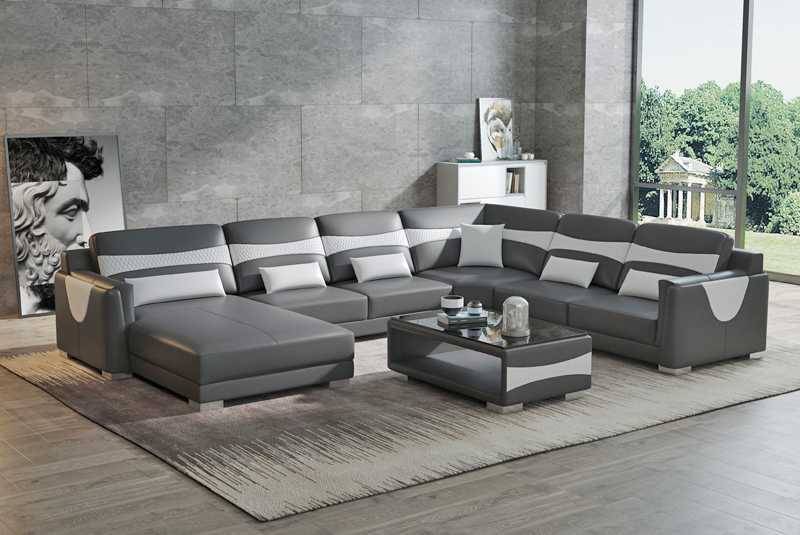 Wohnlandschaft Sofa U Form Groß Ecksofa Ledersofa Grau Kunstleder Neu von JV Möbel