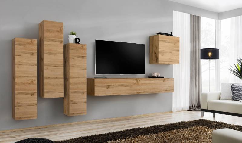 Wohnwand Braun Wandschrank Wohnzimmer TV Ständer Holz Luxus Möbel Einrichtung von JV Möbel