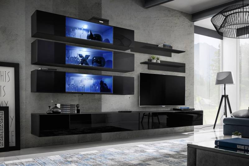 Wohnwand Design WandregalWohnwand rtv Wohnzimmer Möbel Sideboard Wandregale tv Wandschrank Neu TV-Ständer Wandschrank Wohnzimmer Holz Einrichtung Neu von JV Möbel