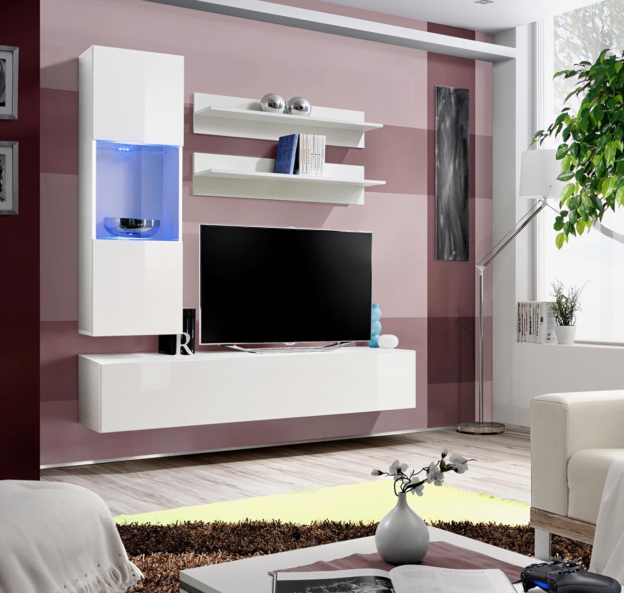 Wohnwand Garnitur TV Ständer Lowboard Designer Hänge Vitrine Holz Einrichtung von JV Möbel