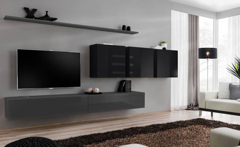 Wohnwand Grau Komplett 7tlg Designer Holzmöbel Sideboard Wandschrank Wand Regal von JV Möbel