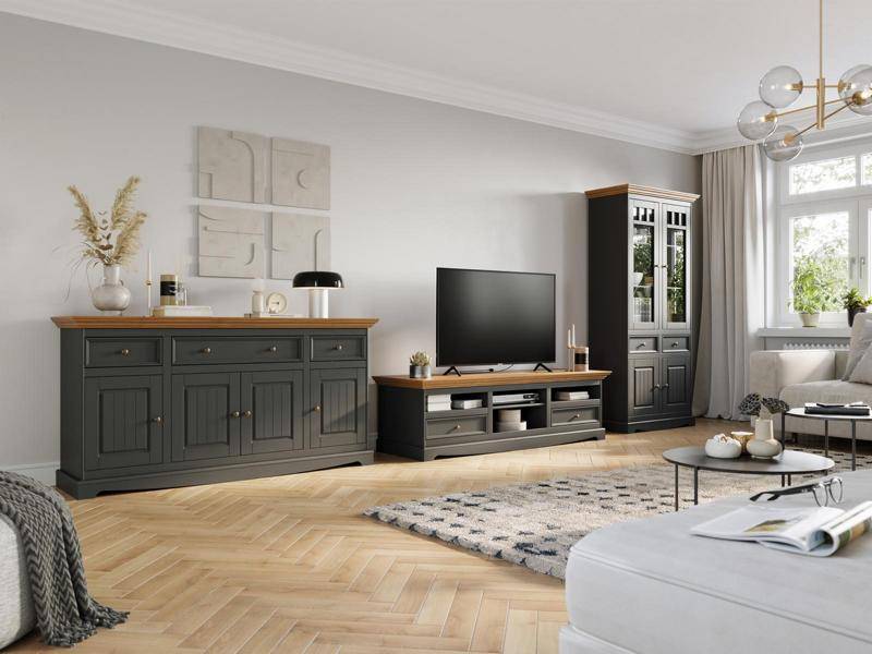 Wohnwand Holz Kommode + RTV Sideboard Italienische Landhaus Möbel 3tlg. Set Neu von JV Möbel
