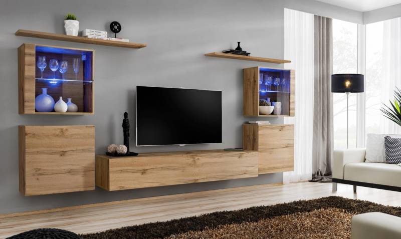 Wohnwand Luxus Set 7tlg. Wohnzimmer Wand Schrank Wandregale Holz Möbel Gruppe von JV Möbel