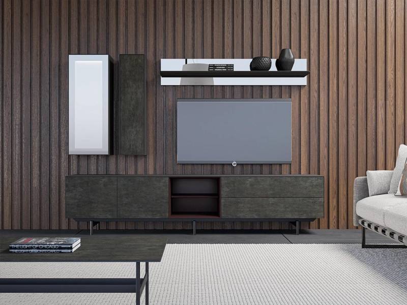 Wohnwand Modern TV-Ständer Hänge Vitrine Luxus Wandregal Wohnzimmermöbel von JV Möbel