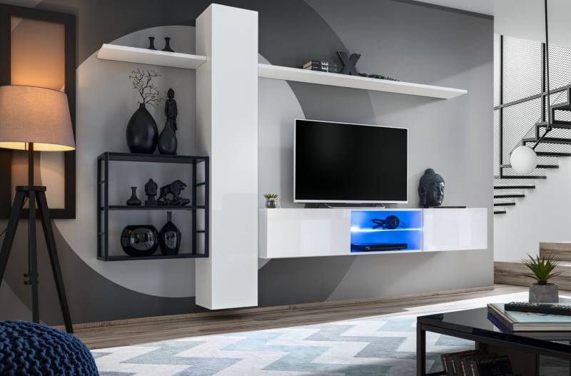 Wohnwand Möbel Einrichtung 270 cm Wandschrank Weiß Wand Regale Einrichtung von JV Möbel