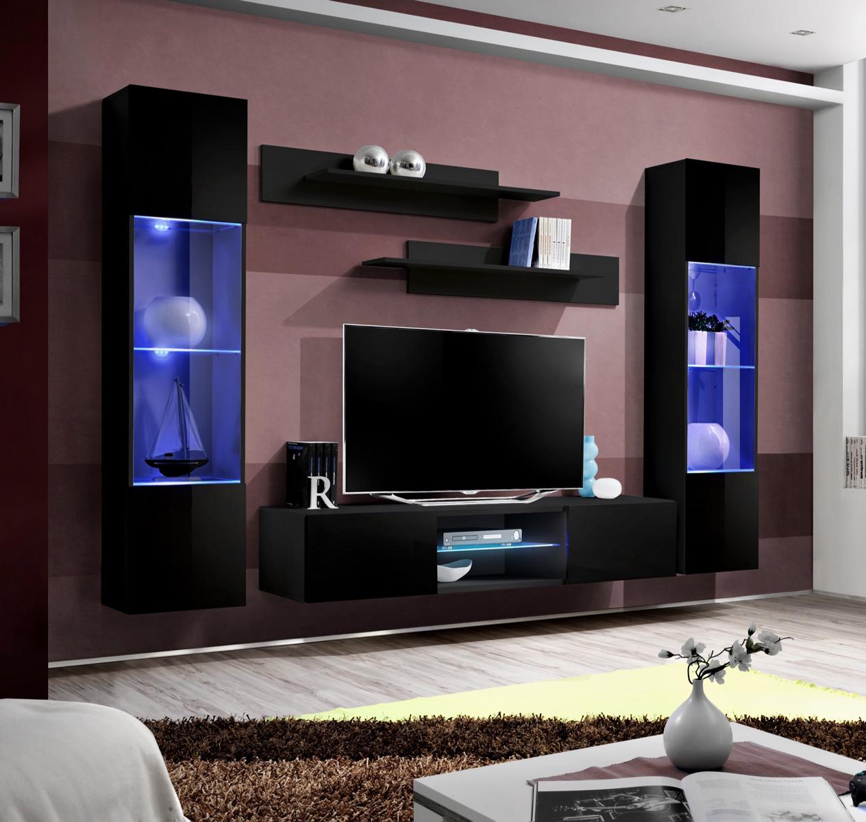 Wohnwand Schwarz Wand Regale Komplett Designer Einrichtung Hänge Vitrine Neu Wohnwand Schwarz Wand Regale Komplett Designer Einrichtung Hänge Vitrine Neu von JV Möbel
