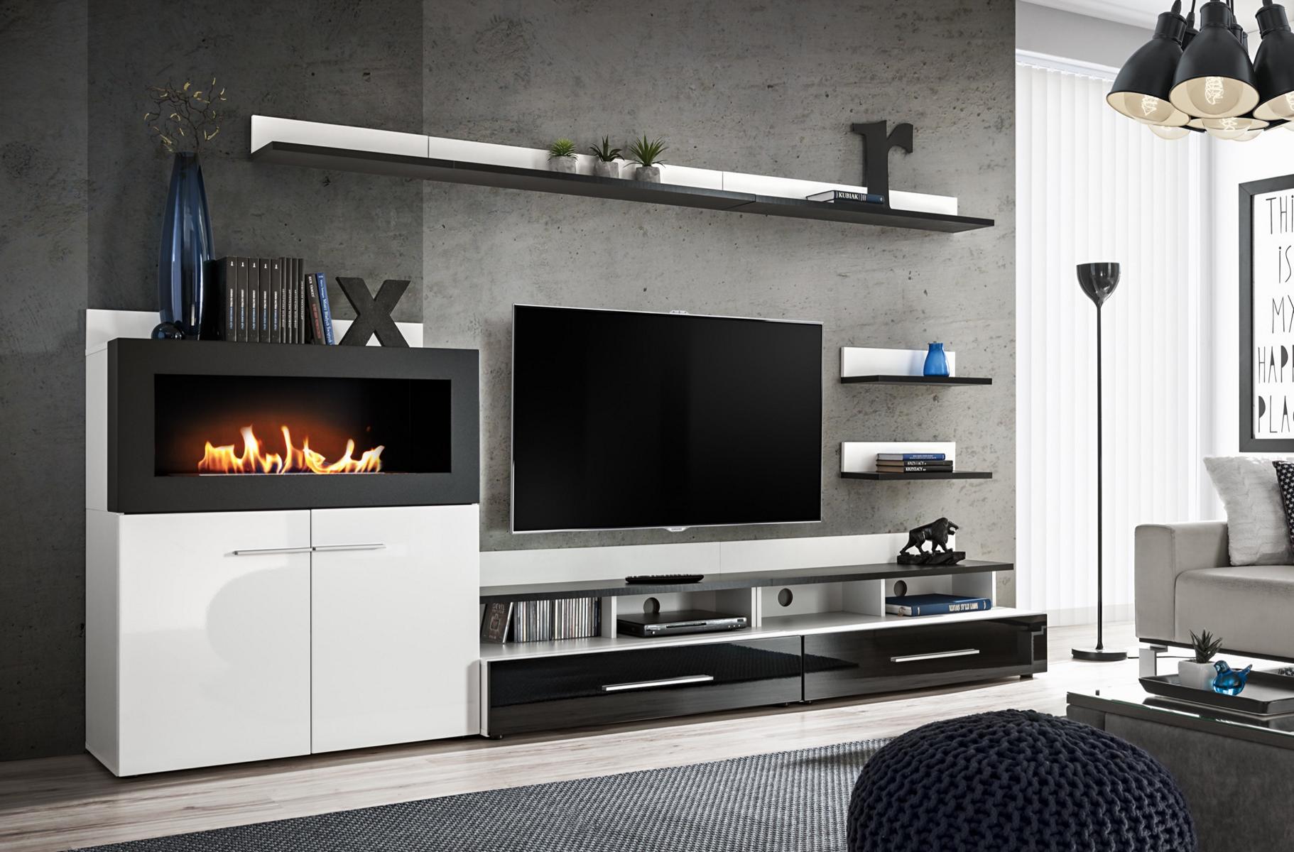 Wohnwand TV-Ständer Kommode mit eingebautem Kamin Designer Möbel Sofort Wohnwand TV-Ständer Kommode mit eingebautem Kamin Designer Möbel Sofort von JV Möbel