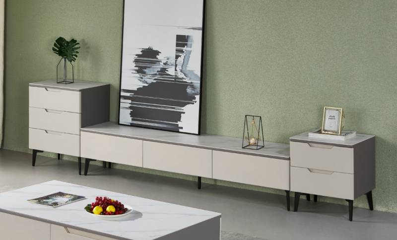 Wohnwand TV Ständer RTV Lowboard Luxus Holz Modern Grau Wohnzimmer von JV Möbel