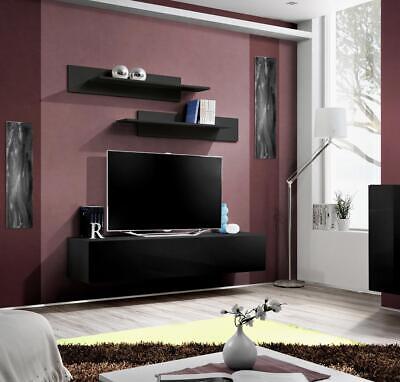 Wohnwand TV Ständer Wandregale Schwarz Lowboard Wohnzimmermöbel von JV Möbel