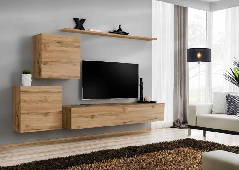 Wohnwand TV-Ständer Wohnzimmer Set 4tlg Wohnmöbel Modern Wohnzimmer Holz von JV Möbel